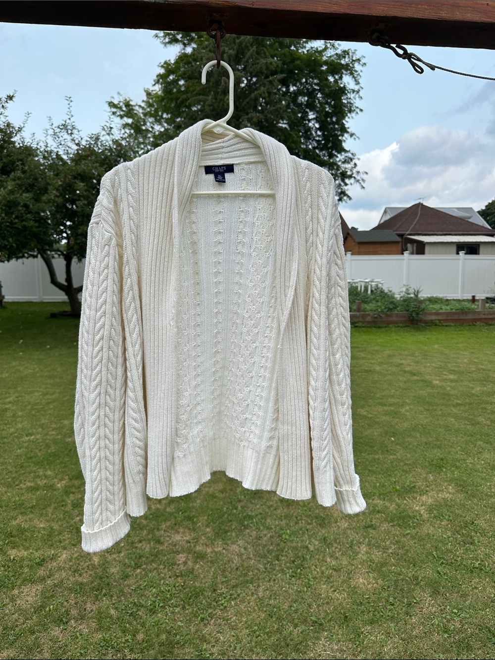 Chaps Ivory Cable Knit Open Cardigan